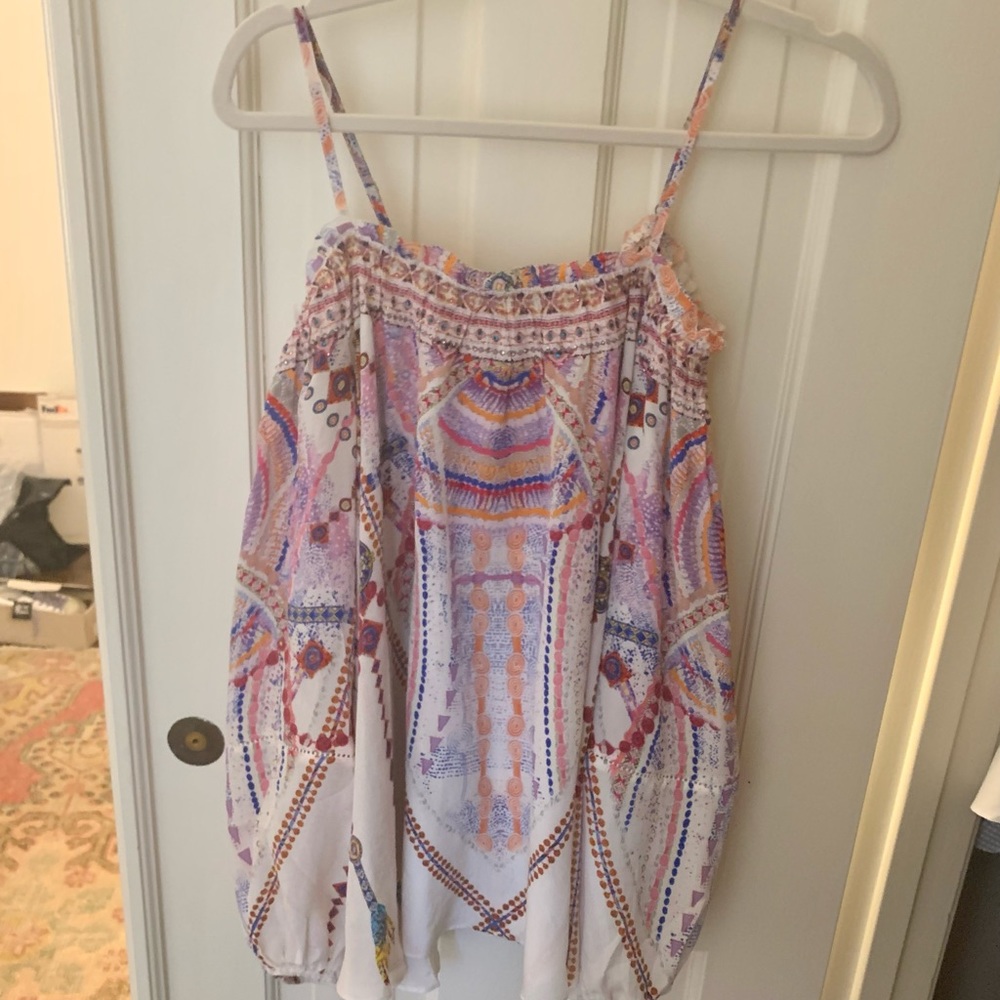 NWT camilla White Multicolor open Off The shoulder blouse top sz small